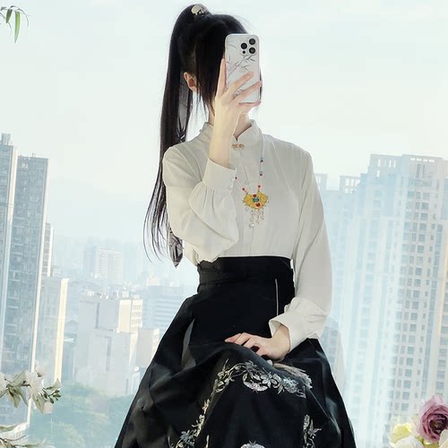 春季薄款立领汉服衬衫马面裙上衣