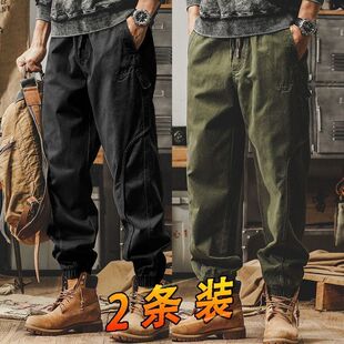 美式加绒重磅复古工装裤子男宽松休闲裤男秋冬阔腿束脚裤
