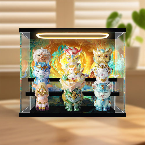 佳寻适用山海经上古神兽考古挖掘盲盒玩具系列亚克力灯光展示盒