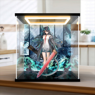 适用明日方舟 夕 手办亚克力主题背景展示盒回型灯收纳柜