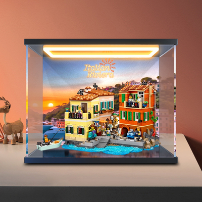 适用于乐高21359意大利里维埃拉小镇模型手办亚克力收纳灯光款柜