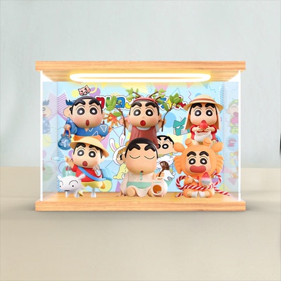 适用TOPTOY蜡笔小新盲盒夏日大作战潮玩手办公仔收纳灯光展示柜