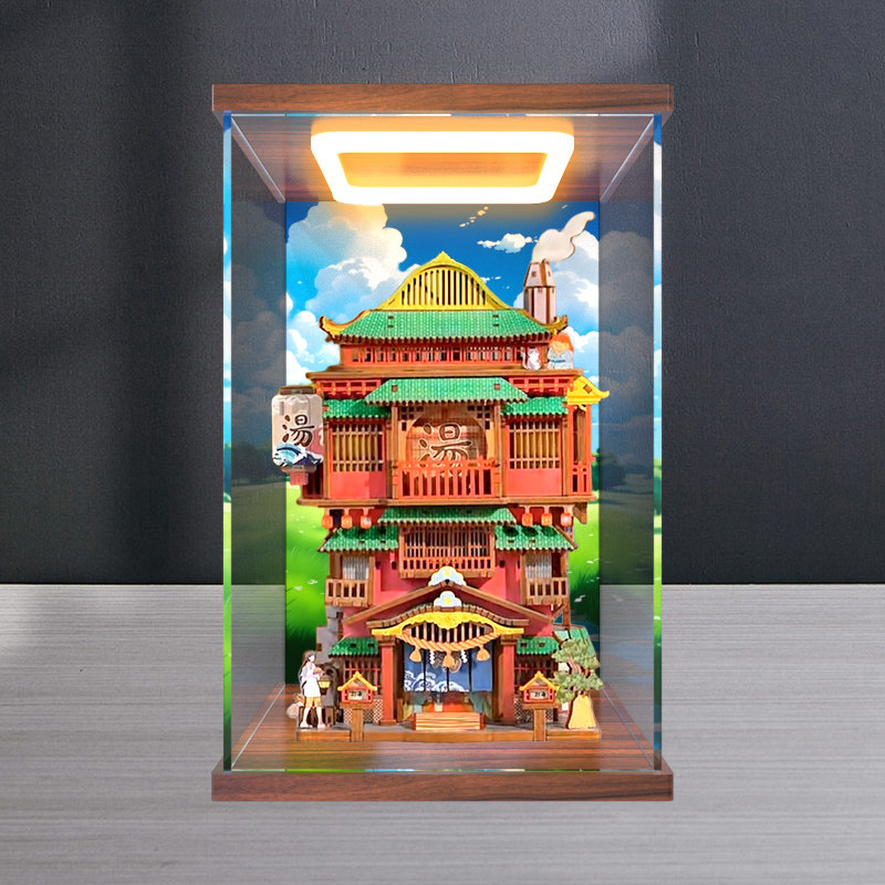 适用 同趣拼装收纳屋汤泉物语diy手工小屋微缩模型动漫回灯展示柜