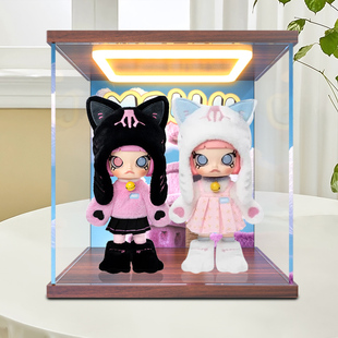 亚克力展示架适用泡泡玛特MOLLY躲猫猫1/8可动人偶透明回灯收纳柜