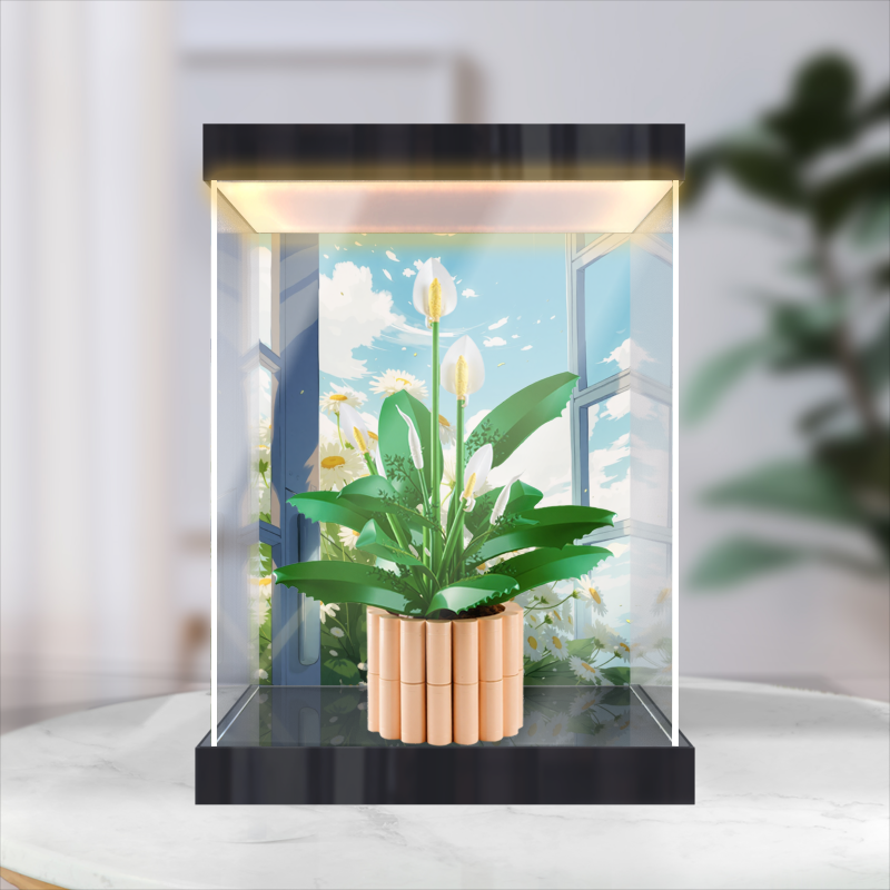 亚克力展示盒适用乐高11504和平百合积木花卉系列防尘灯箱收纳柜