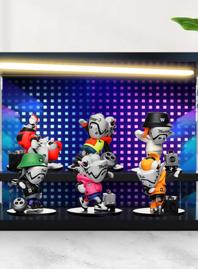 适用 WASATOY 变色龙街舞盲盒男潮玩手办公仔透明防尘灯光场景柜