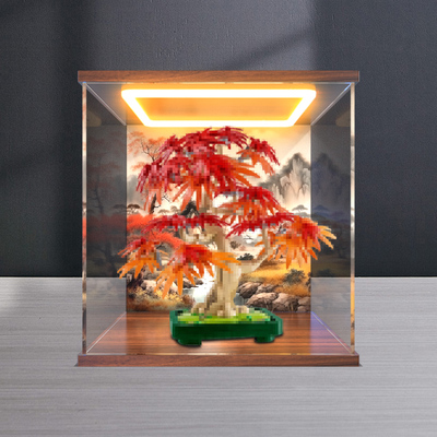适用花植系列10348红枫盆景积木拼装模型高清防尘罩回型灯展示柜