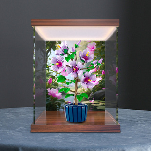 适用植物花束系列 10372芙蓉花花卉积木模型防尘罩灯箱展示柜