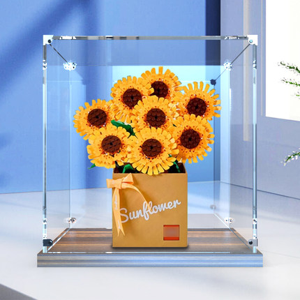 适用乐高40524 40460 玫瑰花向日葵创意系列收纳木质亚克力展示柜