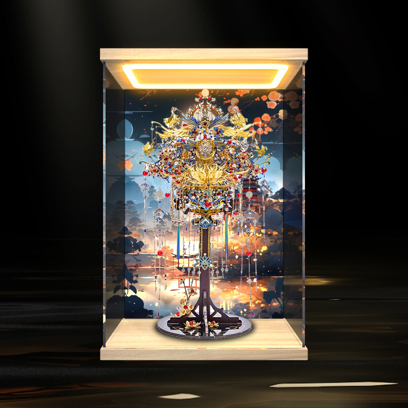 适用艺模国风婚礼凤冠3D立体拼图金属拼装模型 防尘亚克力展示柜