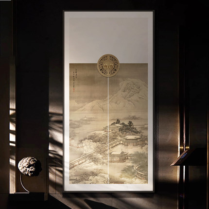 进门玄关挂什么画好？新中式装饰画《山水楼阁图》风景高级感挂画