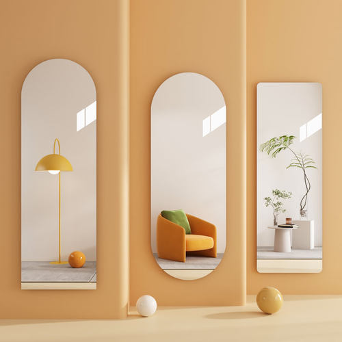 无框玻璃镜子贴墙自粘出租屋壁挂全身镜全身镜学生宿舍拱形全身镜