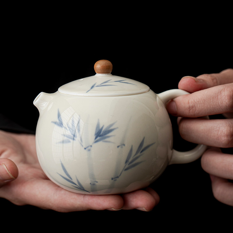 草木灰手绘君竹茶壶泡茶陶瓷家用中式功夫茶具单壶喝茶专用泡茶壶