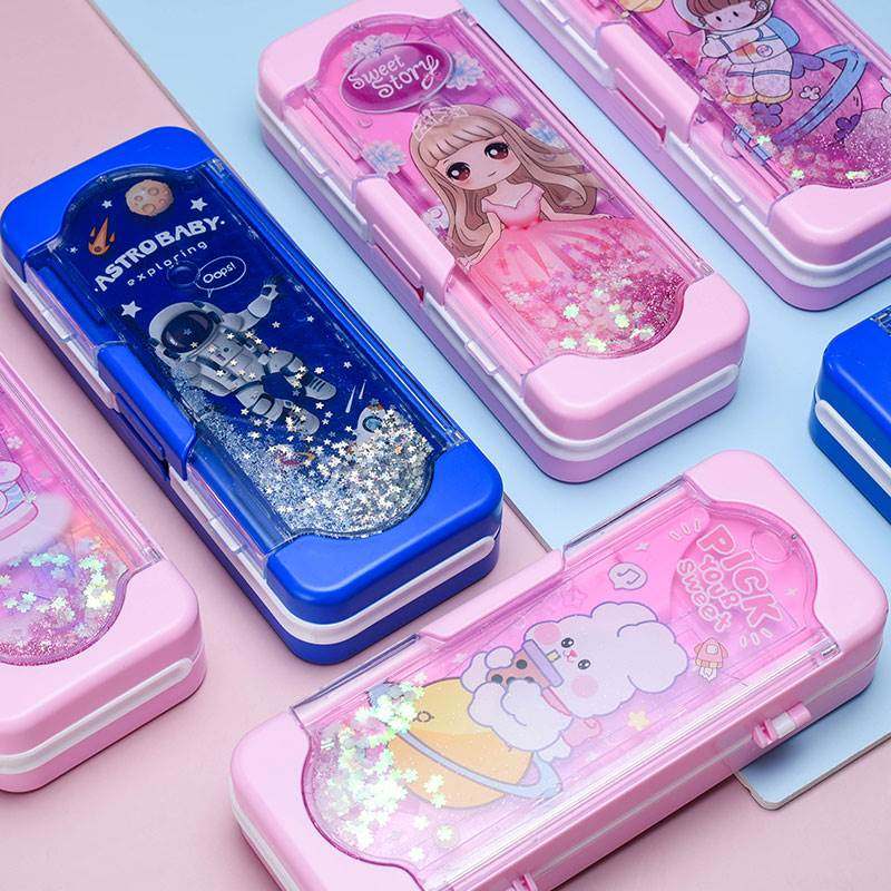 小学生三层夜光梦幻网红流沙文具盒男女幼儿园可爱创意塑料铅笔盒