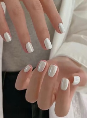 ins高级风白色海莉纯手工穿戴甲气质显白欧美方形美甲短款甲片