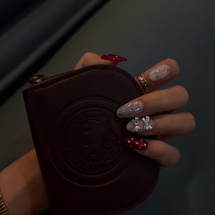 Jennie同款 甲片 穿戴甲红色纯手工气质显白欧美杏仁美甲中长款