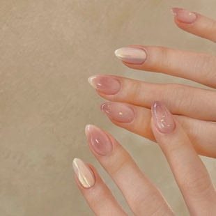 ins高级简约韩系海莉纯手工穿戴甲气质显白杏仁美甲中长款 甲片xg