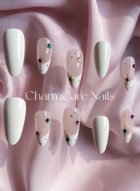 【雪地彩虹】纯手工定制穿戴甲ins小红书高级杏仁法式成品美甲