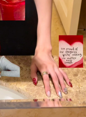 Jennie同款穿戴甲红色纯手工气质显白欧美杏仁美甲中长款甲片