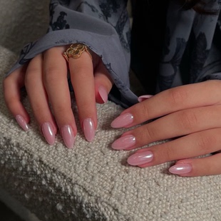 高级老钱海莉纯手工穿戴甲气质显白杏仁美甲中长款 甲片pq