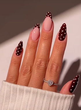 ins高级风系列波点法式风纯手工穿戴甲气质显白欧美ins风美甲甲片