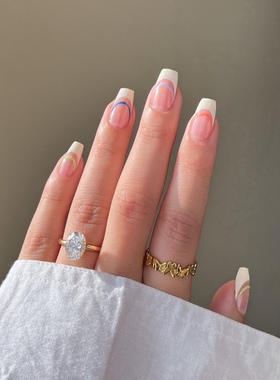 【彩色法式】纯手工定制穿戴甲ins小红书高级杏仁法式成品美甲