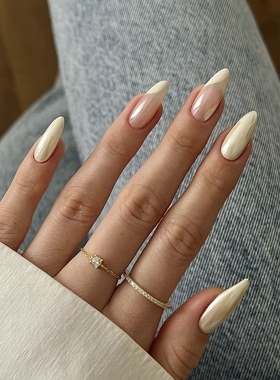【香槟琥珀】纯手工定制穿戴甲ins小红书高级风杏仁法式成品美甲
