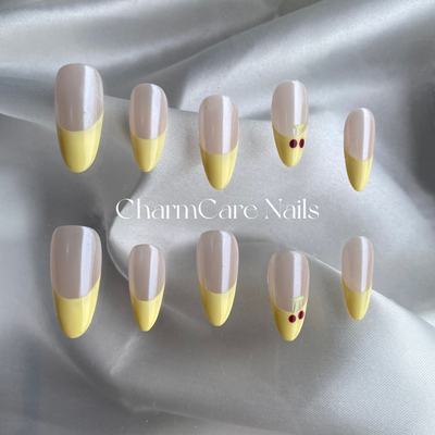 【海莉同款樱桃法式】纯手工定制穿戴甲ins小红书高级成品美甲