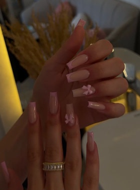 高级简约白色爱心海莉纯手工穿戴甲气质显白梯形美甲中长款甲片