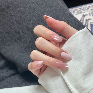 高级粉色猫眼海莉纯手工穿戴甲气质显白杏仁美甲中长款 甲片xz