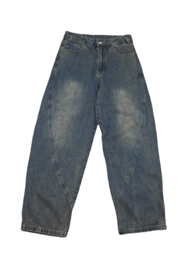 复古拼接做旧水洗美式休闲BF男士牛仔裤设计感弯刀高街痞帅阔腿裤