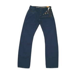 街头深蓝色男长裤 硬货 纽扣设计显瘦美式 原色调直角裤 潮 高街修身