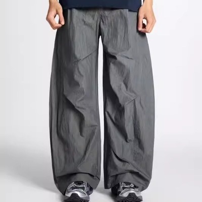 美式复古肌理感暗灰弯刀裤香蕉廓形剪裁设计感轻金属尼龙工装裤DY