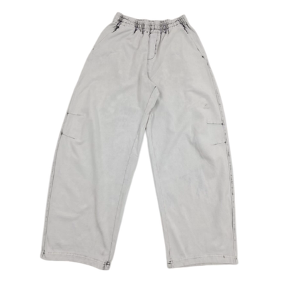 重磅毛圈扎染 弯刀阔腿裤做旧晕染效果 松紧腰宽松直筒休闲长裤男