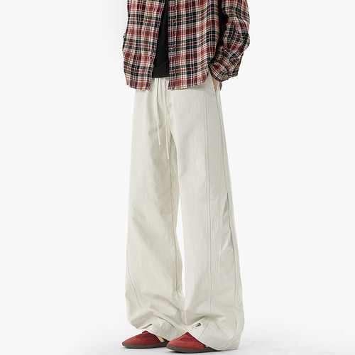 隐哲穿搭K24152春秋季美式结构拼接男生百搭宽松休闲纯色直筒长裤