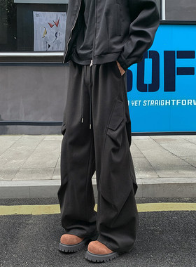 隐哲穿搭HK25753秋季美式420克重磅星空呢男生百搭工装直筒长裤