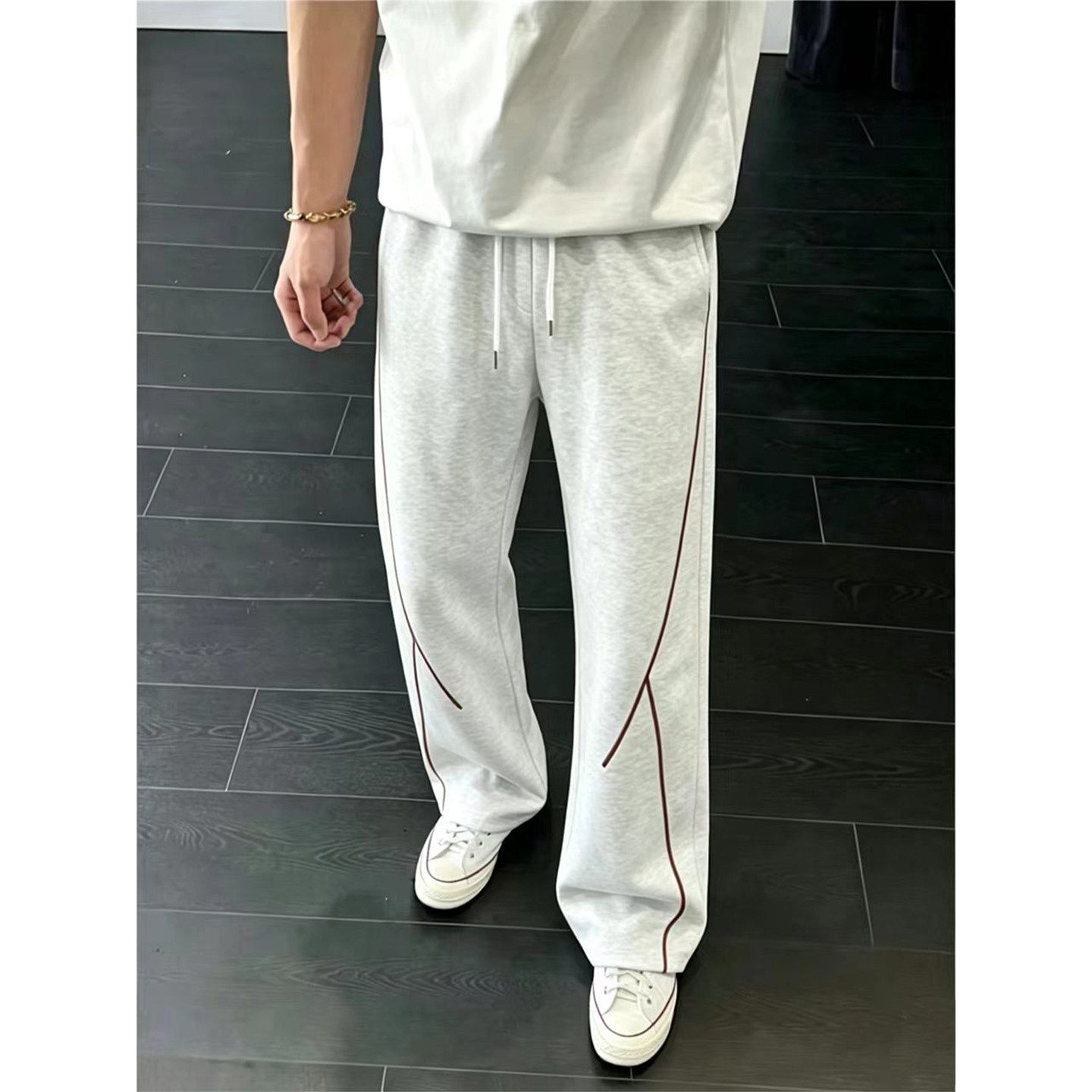 哈苏线美式重磅直筒卫裤男款秋春季明线设计感裤子宽松运动休闲裤