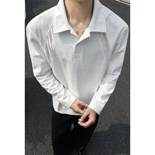 隐哲穿搭HT26748秋季新款纯色大码男生百搭休闲翻领长袖T恤POLO衫