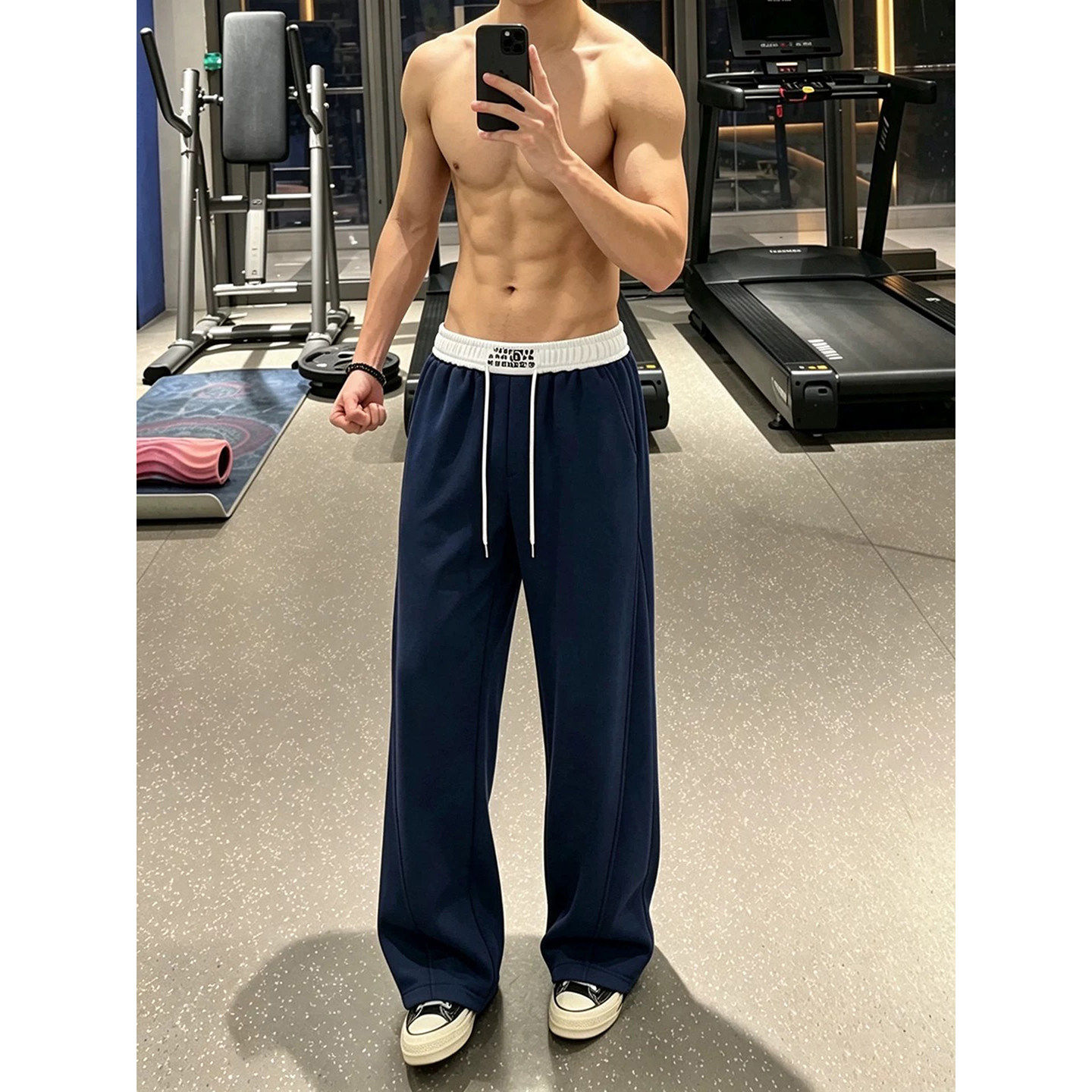 藏青色美式健身运动卫裤男款秋冬篮球训练裤子青少年直筒休闲长裤