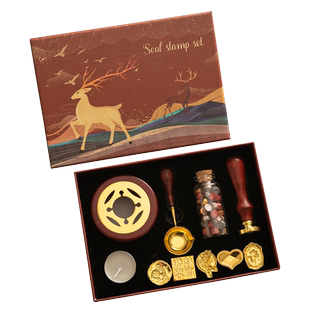 复古麋鹿中国风火漆印章套装礼盒蜡粒章头火漆炉全套女童玩具文艺高级感信封封口手帐印章男生款生日礼物送人