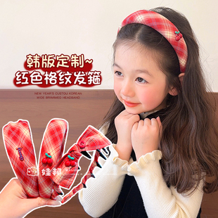 新年发箍女童不勒头防滑宽边压发发卡头饰过年女款红色头箍女儿童