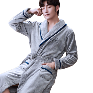 睡袍法兰绒男士浴袍秋冬季晨袍2025年新款珊瑚绒男睡衣大码加厚