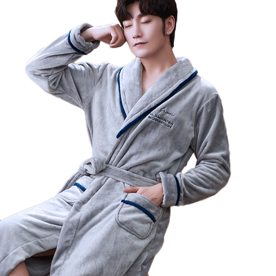秋冬季法兰绒睡袍男士加长款