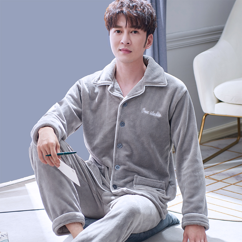 珊瑚绒两件情侣秋冬季男士睡衣