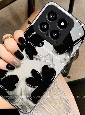 黑色水墨花适用小米14手机壳13pro女11青春新款xiaomi12液态玻璃红米k70防摔k60全包保护套note13高端简约
