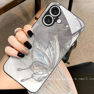 水墨仙仙蝶适用苹果16手机壳iphone15promax女14新款13液态玻璃12保护套11防摔x/xs全包xr高级感8plus简约