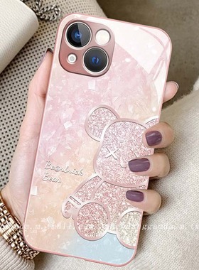 炫彩钻石小熊适用苹果15手机壳iphone14promax女13新款12钢化玻璃11保护套x/xs防摔xr全包8plus高端17简约16e