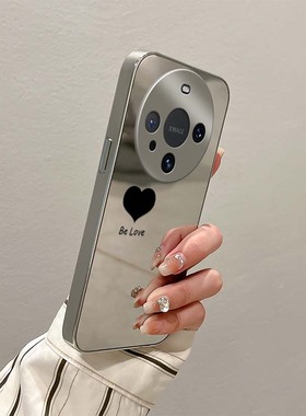 黑色爱心适用华为mate70pro手机壳p70新款mate60女mate50电镀镜面p60高级感mate40防摔p50全包保护套简约