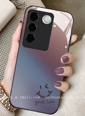 暗夜紫笑脸适用vivos16pro手机壳s15少女s12新款s9钢化玻璃s17e高端s18防摔全包镜头保护套y73s创意s19简约
