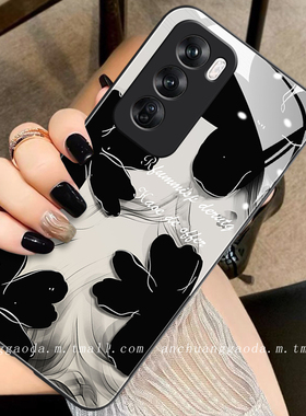 黑色水墨花适用opporeno12手机壳reno11女reno10新款reno9proplus液态玻璃reno8/6/5全包防摔保护套7se简约